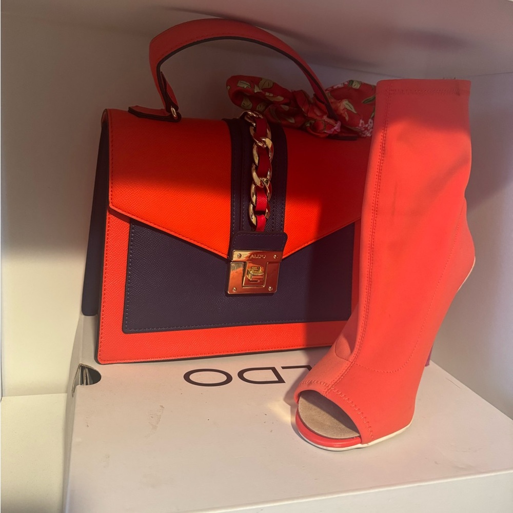 Aldo Orange & Navy Satchel +Heels